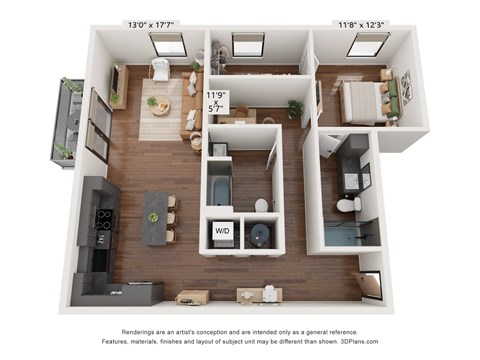 Floor plan for 1 bed, 1 bath, 1181 sqft